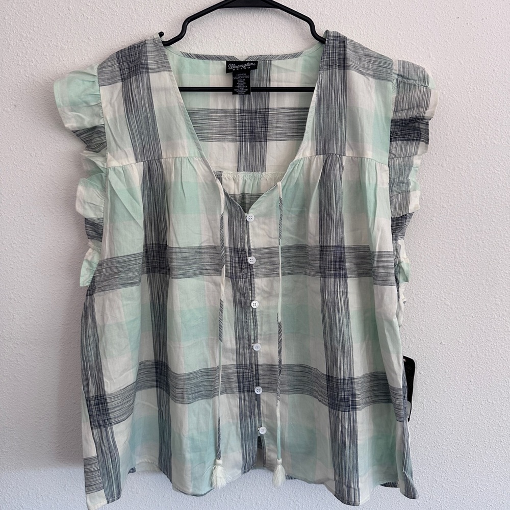 Wrangler Mint and Gray Plaid Blouse